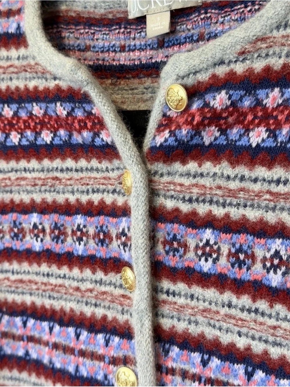 J. Crew Multicolor Fair Isle Cardigan - Red, Purple, Blue